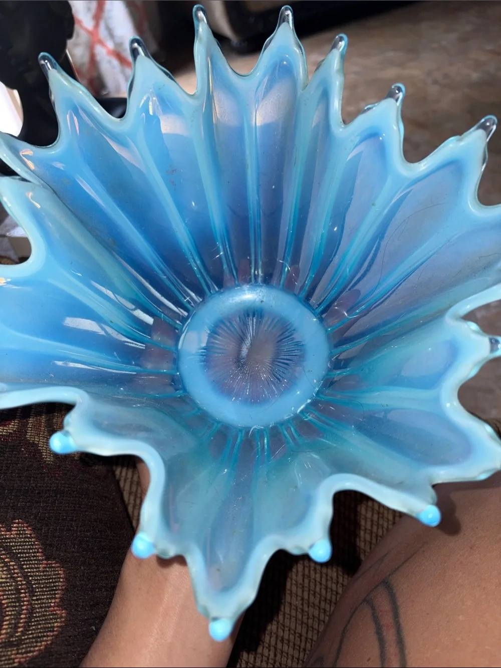 Vintage Stunning Fostaria Art Glass Blue Aqua Decorative Bowl - Home Accents